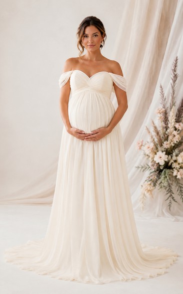 Ivory Off-the-shoulder Chiffon Maternity Dress