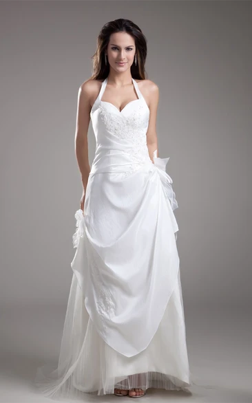 Haltered Pick-Up A-Line Lace and Gown With Flower