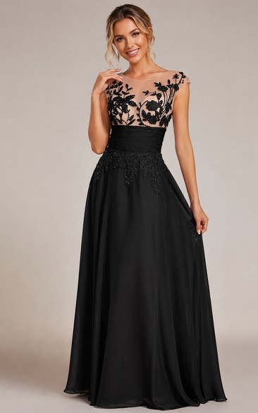 Cap-sleeved A-line Gown With Appliques and Keyhole