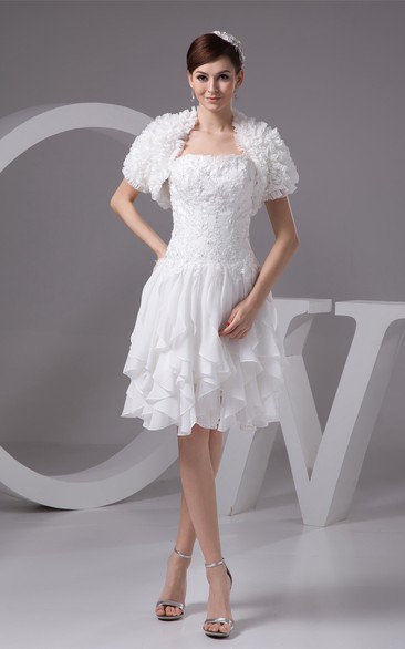 Strapless Midi Chiffon Cascading Ruffles and Dress With Lace