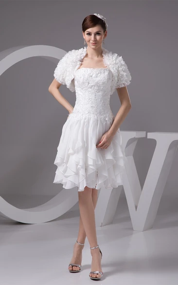 Strapless Midi Chiffon Cascading Ruffles and Dress With Lace