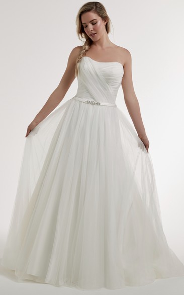 A-Line Strapless Criss-Cross Tulle Wedding Dress