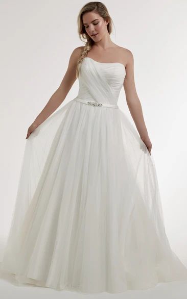 A-Line Strapless Criss-Cross Tulle Wedding Dress