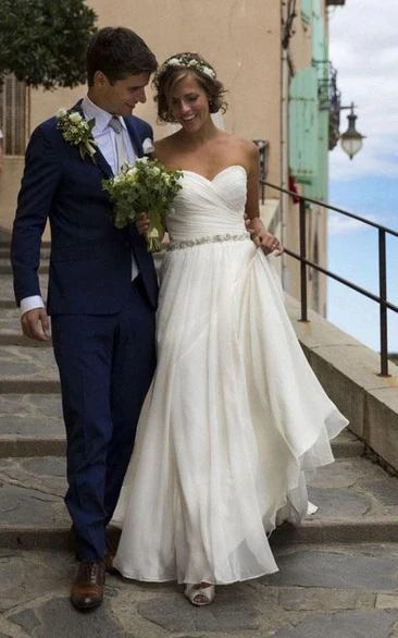 Sweetheart Criss-cross Ruched Elegant Wedding Dress with Beaded Waist