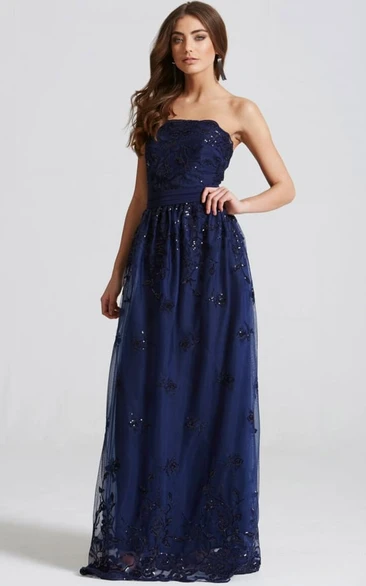 Strapless Appliqued Chiffon Bridesmaid Dress With Beading