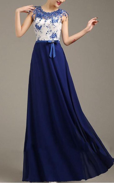 Sumptuous Appliques Floor-Length Beaded A-Line Prom Dress