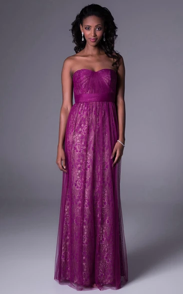 Sheath Sequined Sleeveless Sweetheart Long Tulle Bridesmaid Dress With Ruching And Lace