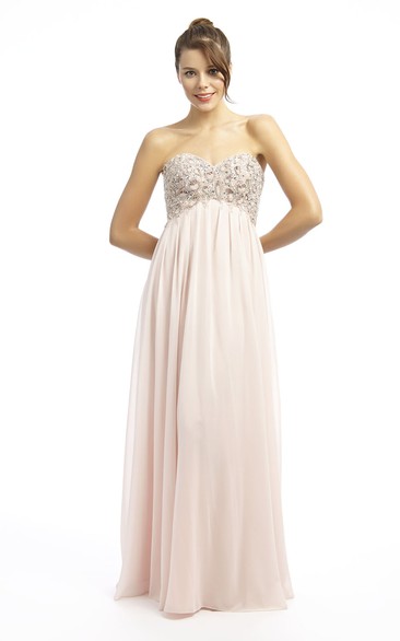 Sheath Beaded Sweetheart Sleeveless Empire Long Chiffon Prom Dress