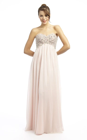 Sheath Beaded Sweetheart Sleeveless Empire Long Chiffon Prom Dress