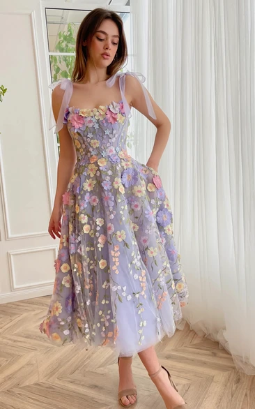 Lavender Floral Print Flowy Dress