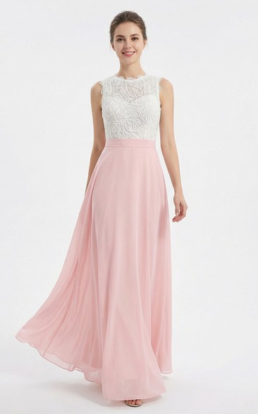 Sleeveless Lace Bodice Chiffon Prom Dress