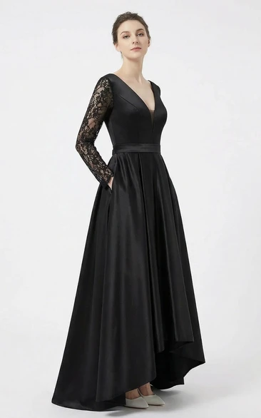 Long Sleeve High-Low Evening Prom Guest Dress
