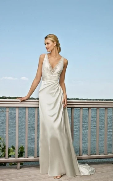 A-line Straps Sweep Train Elastic Woven Satin Wedding Dress