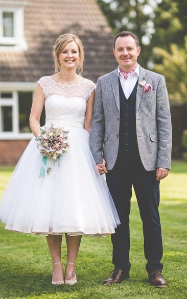 Short A-Line Tulle & Lace Dress with Ribbon