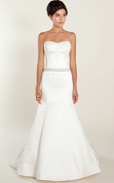 Mermaid Jeweled Sweetheart Satin Wedding Dress With Embroidery