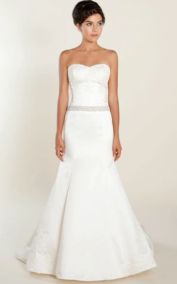 Mermaid Jeweled Sweetheart Satin Wedding Dress With Embroidery
