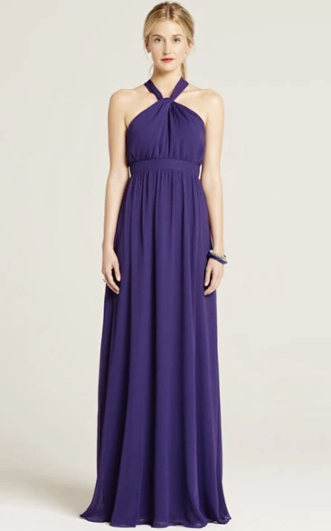 Halter Sleeveless Bowed Chiffon Bridesmaid Dress