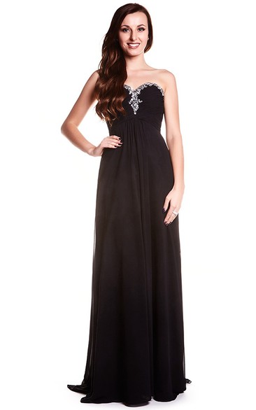 Sheath Sweetheart Sleeveless Beaded Chiffon Prom Dress With Low-V Back