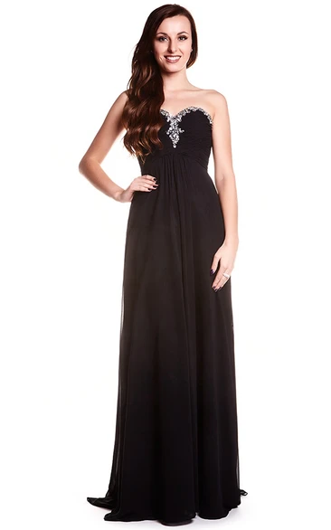 Sheath Sweetheart Sleeveless Beaded Chiffon Prom Dress With Low-V Back