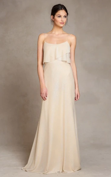 Floor-Length Spaghetti Chiffon Bridesmaid Dress With V Back