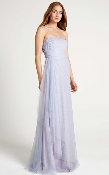Side-Draped Strapless Tulle Bridesmaid Dress