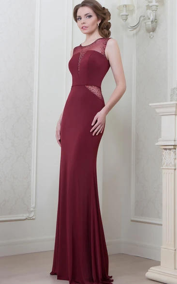 Sheath Scoop-Neck Sleeveless Beaded Maxi Chiffon Evening Dress