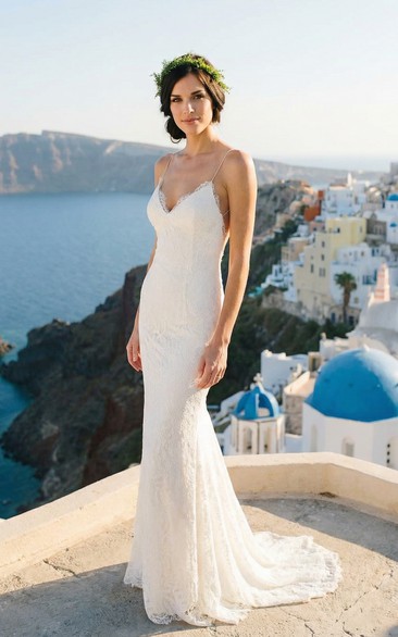 Ruffled Lace Mermaid Mini Dress with Court Train