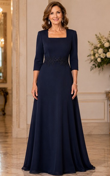 Dark Navy Square Neck Mother Gown Dark Navy Square A-Line Floor-length