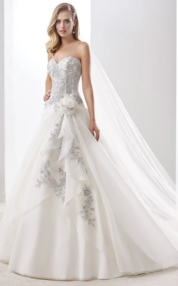Sweetheart A-Line Beaded Bridal Gown With Side Draping And Lace-Up Back
