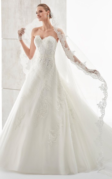 Sweetheart A-Line Long Wedding Dress With Low-V Back And Brush Train