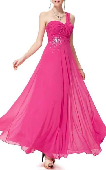 Trendy A-Line One-Shoulder Rhinestones Long Prom Dress