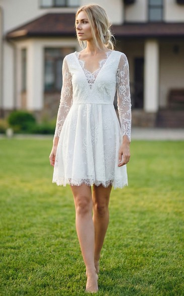 Long Sleeve Lace Short Wedding Gown