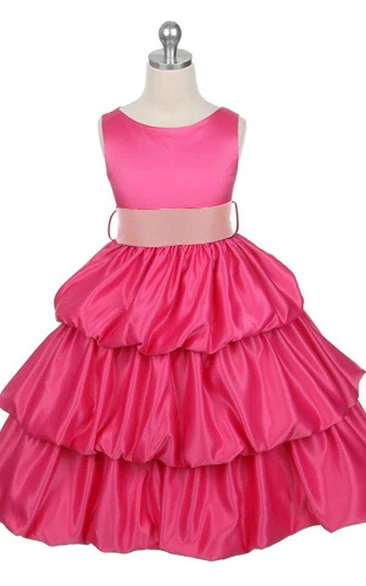 Sleeveless Bateau-neck Tiered Ruffled Dress