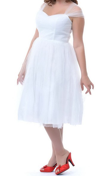 Sleeveless Midi-length Pleated Tulle Dress With Illusion Straps