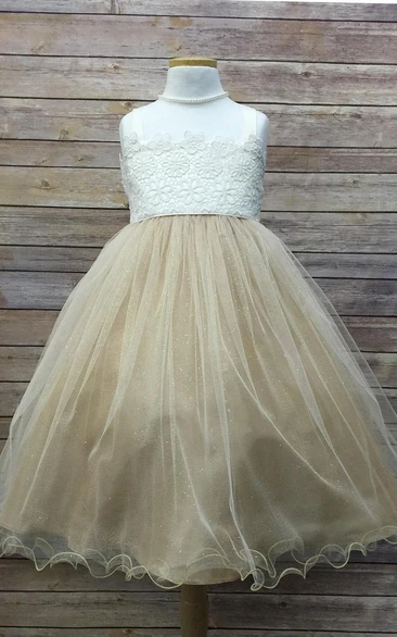 Tea-Length Tiered Tulle&Satin Flower Girl Dress