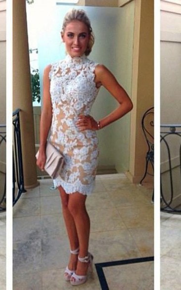 sheath High Neck Sleeveless Short Lace Dresses
