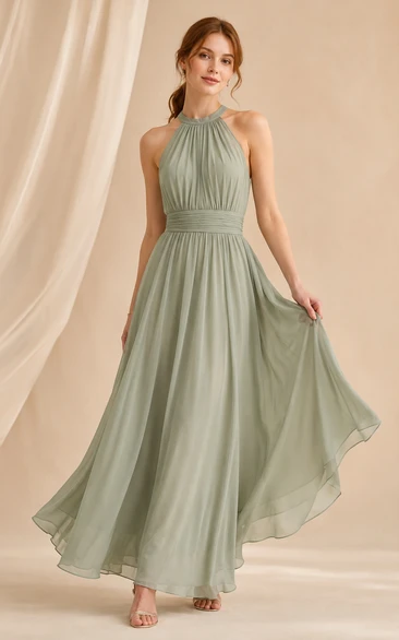 Robe de demoiselle d'honneur Sage en mousseline de soie, dos nu, longueur thé, coupe trapèze