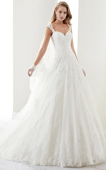 Sweetheart A-Line Lace Bridal Gown With Appliques Straps And Lace-Up Back