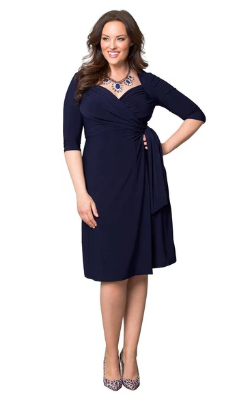 Half-sleeved Knee-length Ruched Jersey Dress