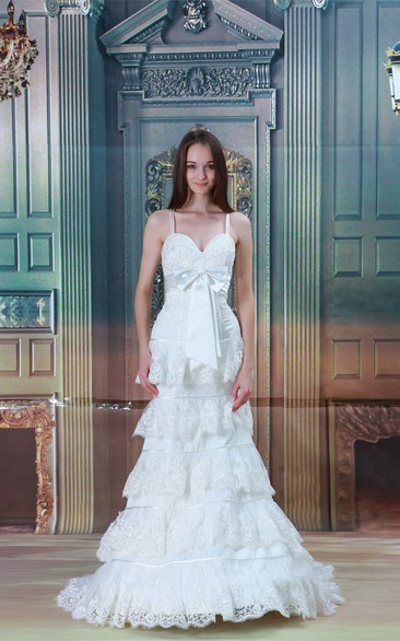 Enchanting Satin Appliqued Trumpet Sleeveless Spaghetti Strapped Wedding Dresses