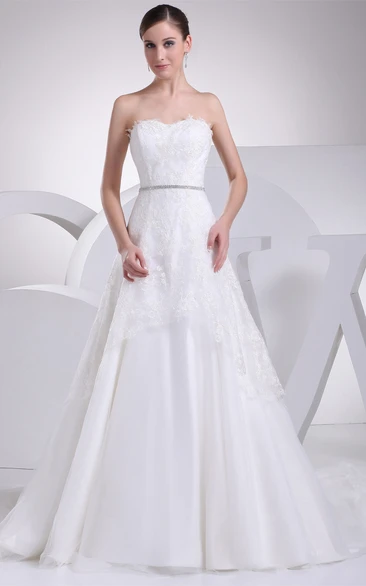 Sleeveless A-Line Appliqued Gown With Jeweled Waist