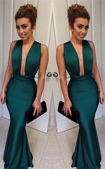 Sexy Deep V-Neck Sleeveless Long Prom Dress Floor Length