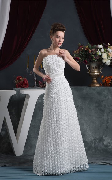 Floral A-Line Maxi Strapless Dress With Cinched Waist