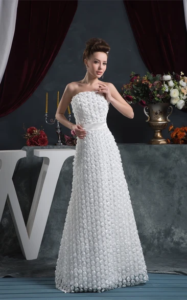 Floral A-Line Maxi Strapless Dress With Cinched Waist