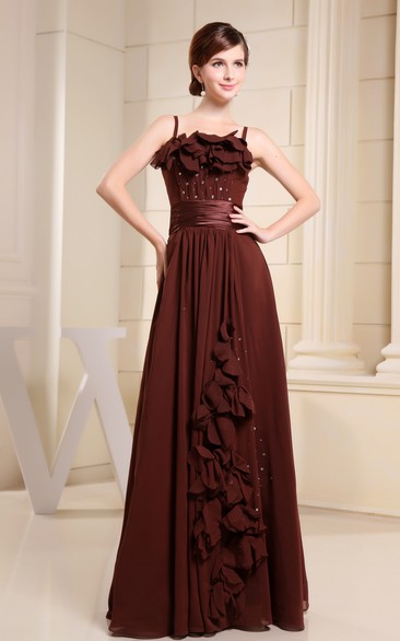 Sleeveless Pleated Chiffon Dress With Beading and Flower