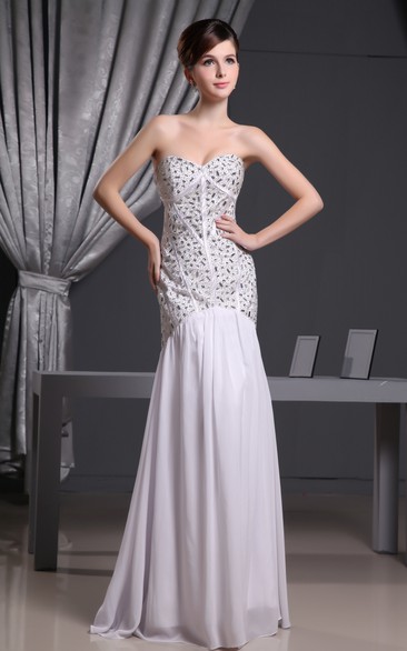 Sleeveless Embellished Chiffon Long Dress With Beaded Bodice