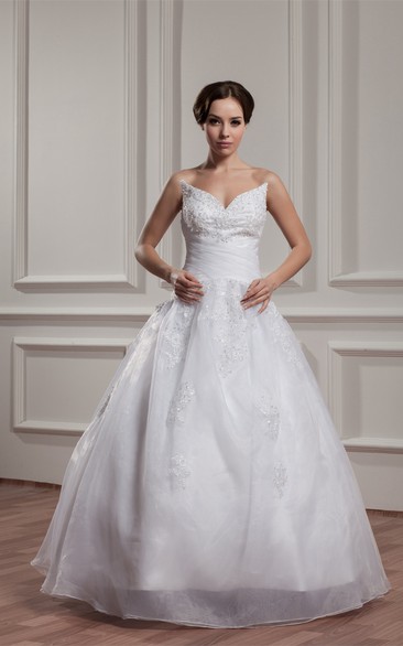 Strapless A-Line Jeweled Ball-Gown With Lace
