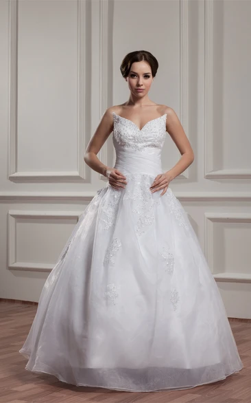 Strapless A-Line Jeweled Ball-Gown With Lace