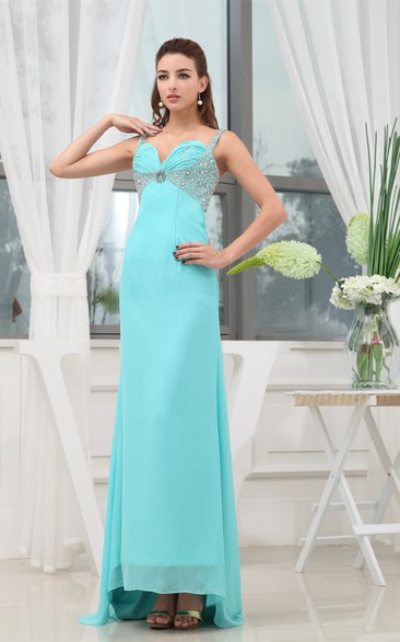 Sleeveless A-Line Spaghetti Straps Asymmetrical Dress With Beadings