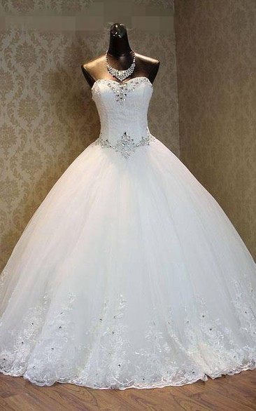 Ball Gown Sweetheart Bell Pleats Beading Appliques Flower Court Train Zipper Lace-Up Back Chiffon Tulle Lace Sequins Organza Satin Taffeta Dress